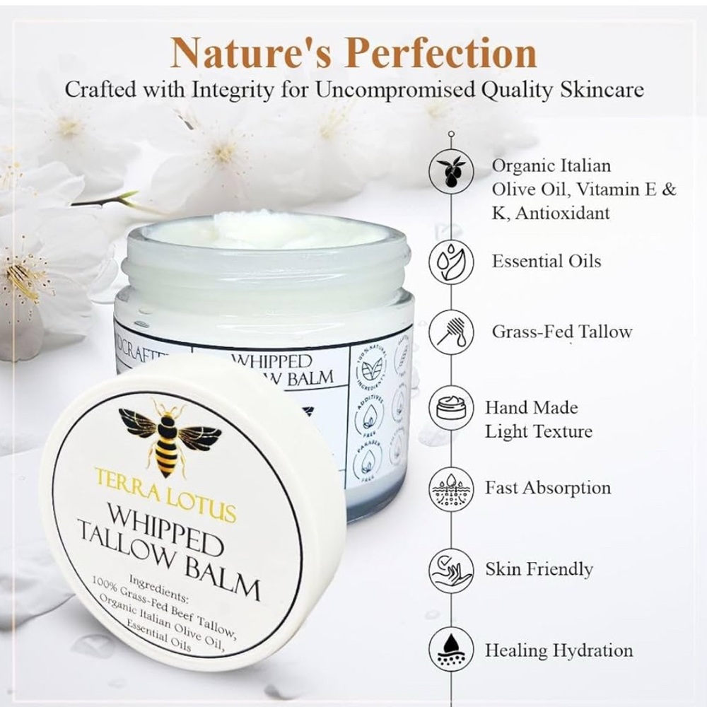 Organic Terra Lotus Whipped Tallow Balm Unscented 2oz